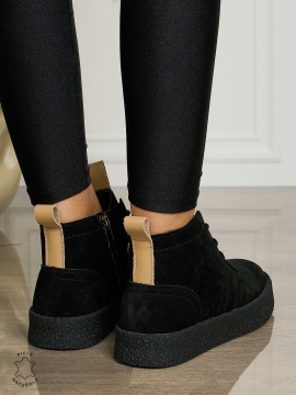 Ghete Dama Piele Naturala INTOARSA IMBLANITE CRL1457 NEGRU SUEDE - Img 3