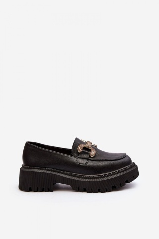 Mocasini DAMA din PIELE ECOLOGICA CU DETALIU AURIU CRL0975 CULOARE: Negru - Img 3