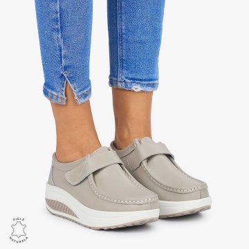 Mocasini dama din Piele Naturala CRL0063 CULOARE:GRI - Img 2
