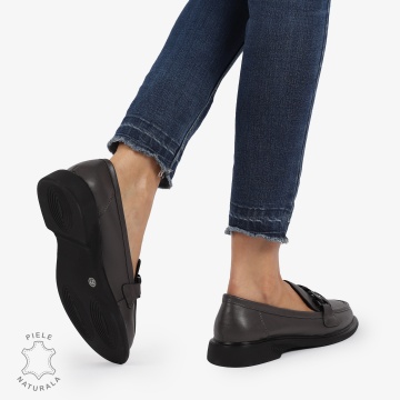 MOCASINI dama din Piele Naturala CU CATARAMA IN MIJLOC CRL1224 GRI - Img 2