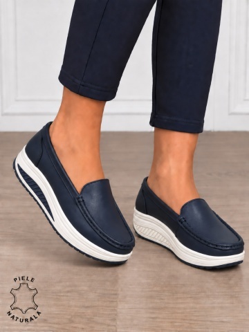 Mocasini damă din piele naturală cu șiret si talpa groasa CRL1859 BLEUMARIN - Img 2
