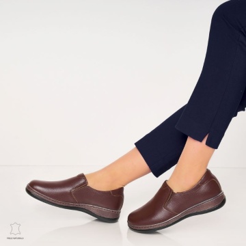 Mocasini dama din piele naturala cu talpa plata CRL0014 MARO - Img 4