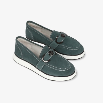 Mocasini dama din Piele Naturala Intoarsa CRL0840 VERDE INCHIS - Img 4