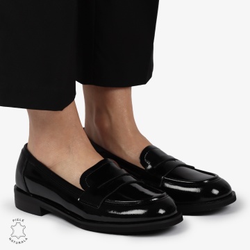 Mocasini dama din Piele Naturala LACUITA CU CATARAMA CRL1366 NEGRU - Img 2