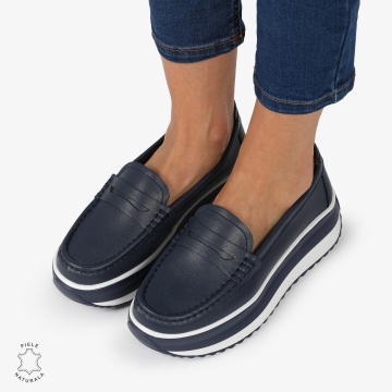 MOCASINI DAMA PIELE NATURALA cu talpa inalta si cusatura laterala CRL1276 NAVY - Img 4