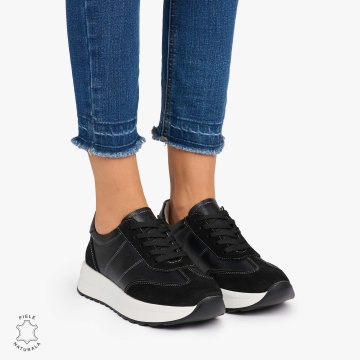 Pantofi Casual dama din Piele Naturala Combinata cu Piele intoarsa CRL1071 CULOARE: NEGRU - Img 2