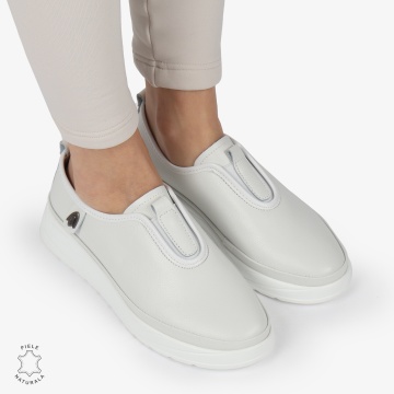 Pantofi Casual dama din Piele naturala CONFORTABILI SLIP-ON CRL1336 ALB - Img 2