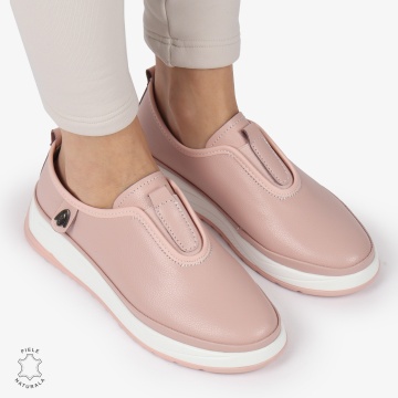 Pantofi Casual dama din Piele naturala CONFORTABILI SLIP-ON CRL1336 ROZ - Img 3