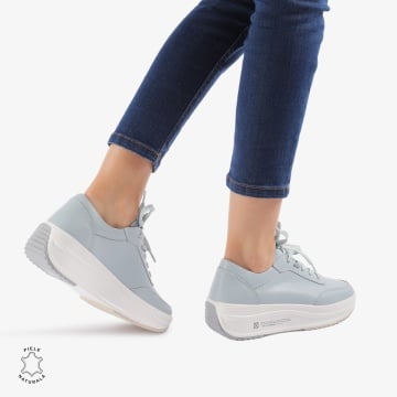 Pantofi casual dama din Piele naturală CRL0058 ALBASTRU - Img 3