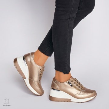 Pantofi Casual dama din Piele Naturala CRL0068 AURIU - Img 2