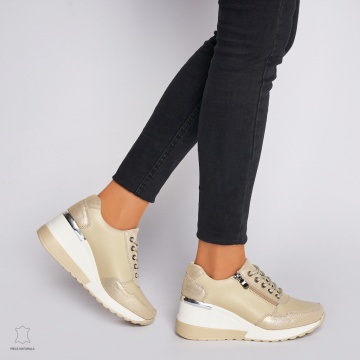 Pantofi Casual dama din Piele Naturala CRL0068 BEJ - Img 3