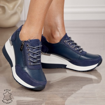 Pantofi Casual dama din Piele Naturala CRL0068 NAVY
