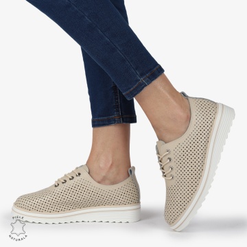 Pantofi casual dama din Piele naturală CRL0113 BEJ - Img 3
