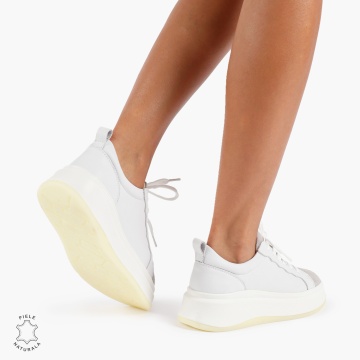Pantofi Casual DAMA din PIELE Naturala CRL0947 CULOARE: ALB CU ARGINTIU - Img 4