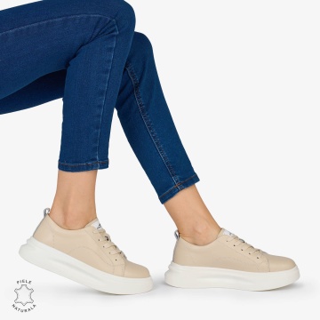 Pantofi Casual dama din Piele Naturala CRL1637 CULOARE: BEJ - Img 2