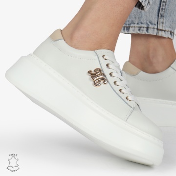 PANTOFI CASUAL dama din Piele naturala CU CATARAMA LATERALA SIRET CRL1347 ALB - Img 2
