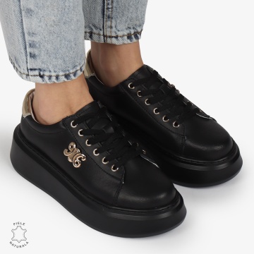 PANTOFI CASUAL dama din Piele naturala CU CATARAMA LATERALA SIRET CRL1347 NEGRU