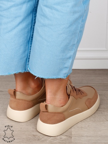 Pantofi casual dama din piele naturală cu finisaj premium CRL1823 KHAKI - Img 3