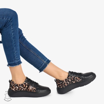 Pantofi Casual DAMA din PIELE Naturala cu imprimeu de leopard CRL0949 CULOARE: Negru - Img 2