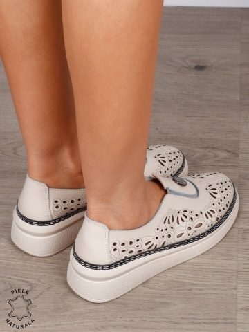 Pantofi Casual dama din Piele naturala cu model Perforat CRL1600 BEJ - Img 4