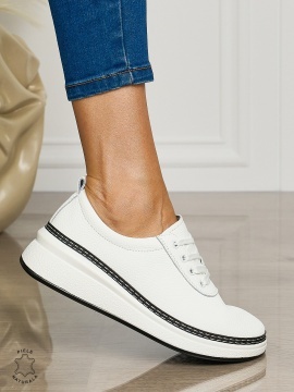 Pantofi CASUAL dama din piele naturala cu siret CONFORTABILE CRL1460 ALB