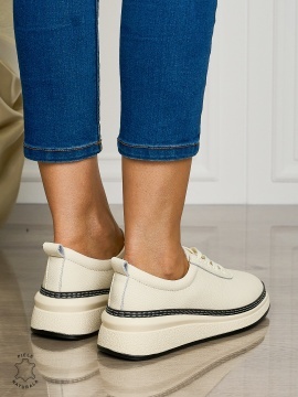 Pantofi CASUAL dama din piele naturala cu siret CONFORTABILE CRL1460 BEJ - Img 3