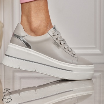 Pantofi CASUAL dama din piele naturala CU SIRET CRL1453 GRI - Img 2
