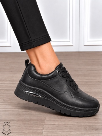 Pantofi casual damă din piele naturală cu stil versatil CRL1916 NEGRU - Img 2