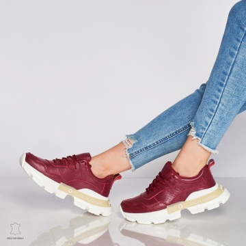 Pantofi Casual dama din Piele naturala cu talpa groasa CRL0046 Bordo - Img 3