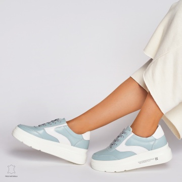 Pantofi Casual dama din Piele naturala cu talpa plata Multicolor CRL0041 Albastru - Img 4