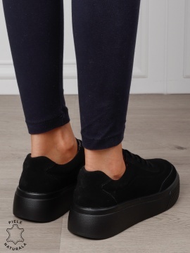Pantofi Casual dama din Piele Naturala Intoarsa CRL1539 NEGRU - Img 3