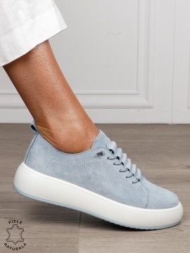 Pantofi Casual dama din Piele Naturala Intoarsa cu siret special CRL1550ALBASTRU - Img 3