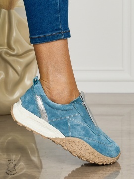 Pantofi CASUAL dama din piele naturala INTOARSA de tip Slip-on CRL1458 ALBASTRU - Img 2