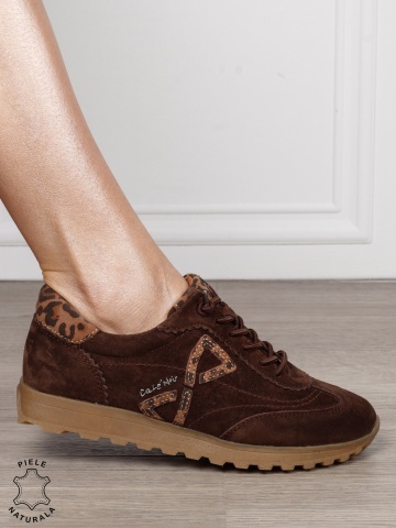 Pantofi Casual Damă din Piele Naturală Întoarsă imprimeu Leopard CRL1804 CAFENIU - Img 2