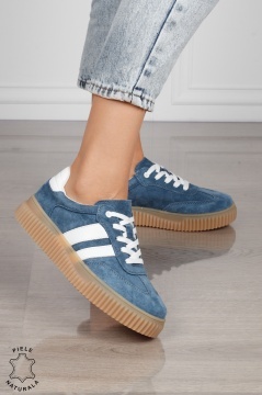 Pantofi Casual DAMA din Piele Naturala intoarsa, Model Retro CRL1531ALBASTRU - Img 3