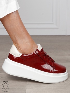 Pantofi Casual dama din Piele Naturala Lacuita CRL1552 BORDO