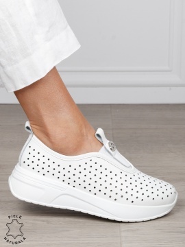 Pantofi Casual dama din Piele Naturala mici perforati CRL1542ALB