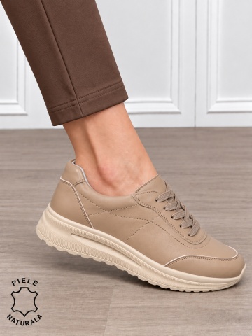 Pantofi casual damă din piele naturală pentru confort zilnic CRL1899 KHAKI