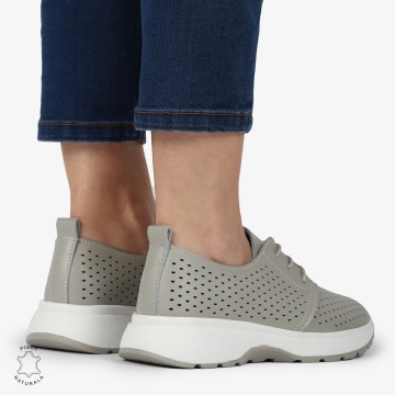PANTOFI CASUAL dama din Piele naturala Perforata cu Siret CRL1354 GRI - Img 4