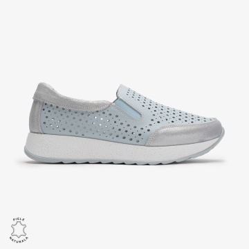 Pantofi Casual dama din Piele Naturala Perforati CRL0711 ALBASTRU - Img 2