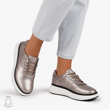 Pantofi Casual Dama Piele Naturala CRL1002 Culoare: PEWTER - Img 6