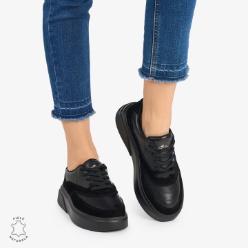 Pantofi casual dama piele naturala si piele naturala intoarsa CRL0872 NEGRU - Img 2
