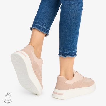 Pantofi casual dama piele naturala si piele naturala intoarsa CRL0872 ROZ - Img 3