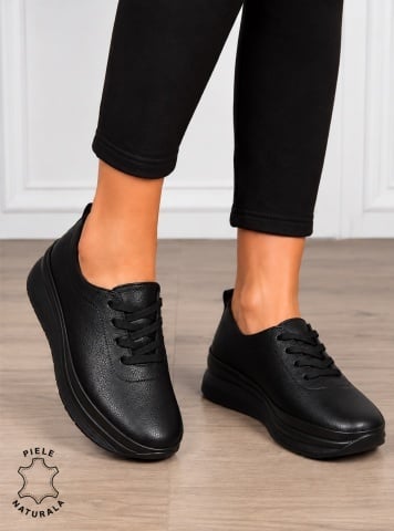 PANTOFI CASUAL Dama Piele Naturala USOR INALTA CRL1051 Culoare: NEGRU
