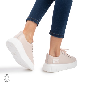 Pantofi Casual de dama din Piele naturala CRL0527 Roz - Img 3
