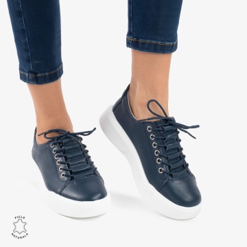 Pantofi Casual de dama din Piele Naturala CRL0572 Bleumarin - Img 2