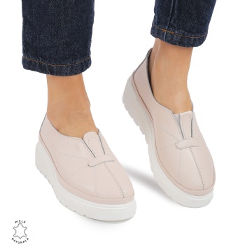 Pantofi Casual de dama din Piele Naturala CRL0918 ROZ - Img 2