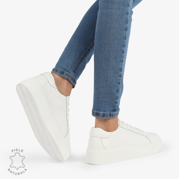 Pantofi Casual de dama din Piele Naturala CRL1222 ALB - Img 2