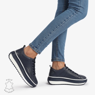 Pantofi Casual de dama din Piele Naturala CU CUSATURI DECORATIVE CRL1220 BLEUMARIN - Img 2