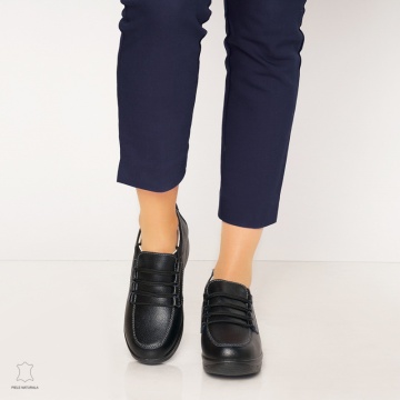 Pantofi casual de dama din piele naturala cu talpa groasa CRL0005 Negru - Img 2
